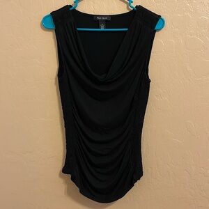 White House Black Market Women’s Black Sleeveless Smock-Draped Neck Top Size M